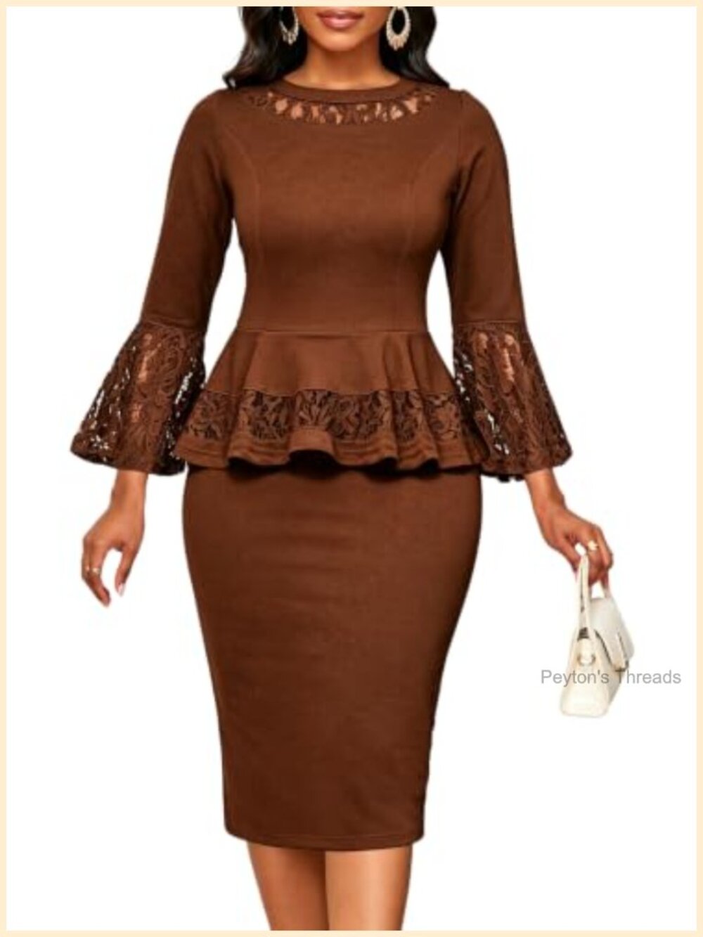 Lace Cocktail Pencil Dress 3/4 Sleeve Split Hem Party
